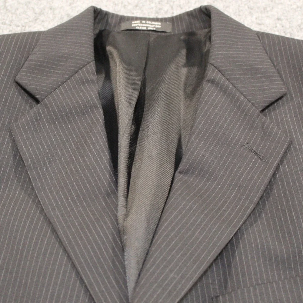 Alfani Mens 100% Wool Pinstripe 3 Button Suit Blazer Jacket Black 42 L F708‎